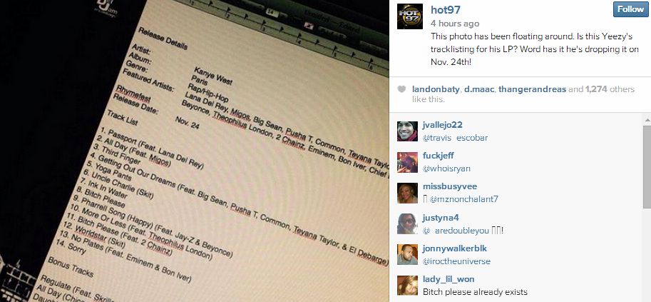 Kanye tracklist