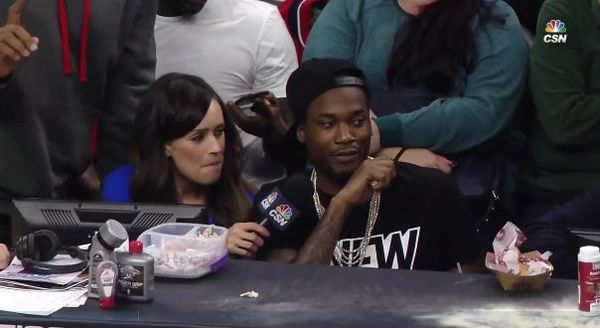 Poor Meek Mill Got Asked A Drake Question During Sixers Game