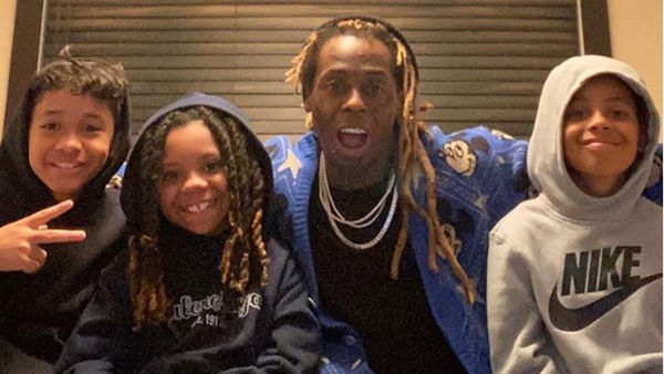 Lil Wayne Poses With His Look-A-Like Sons Dwayne III, Kameron and Neal