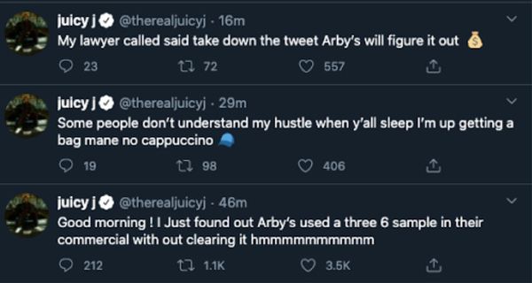 Juicy J Rips Arby's For Using Three 6 Mafia Song In Commercial Without ...